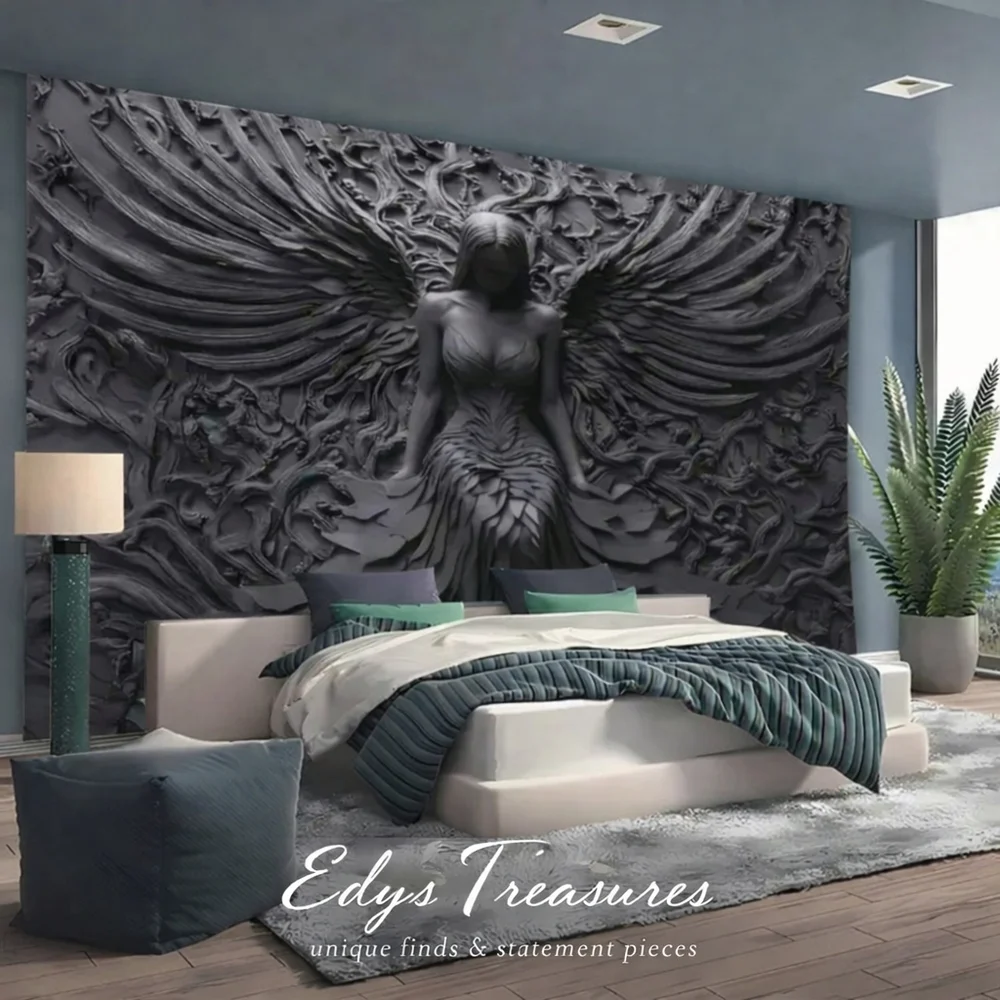 Angel Wing Wall Tapestry Black Flat Design Wall Decor NWOT